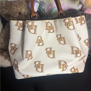 Dooney & Bourke White and Tan Logo Tote